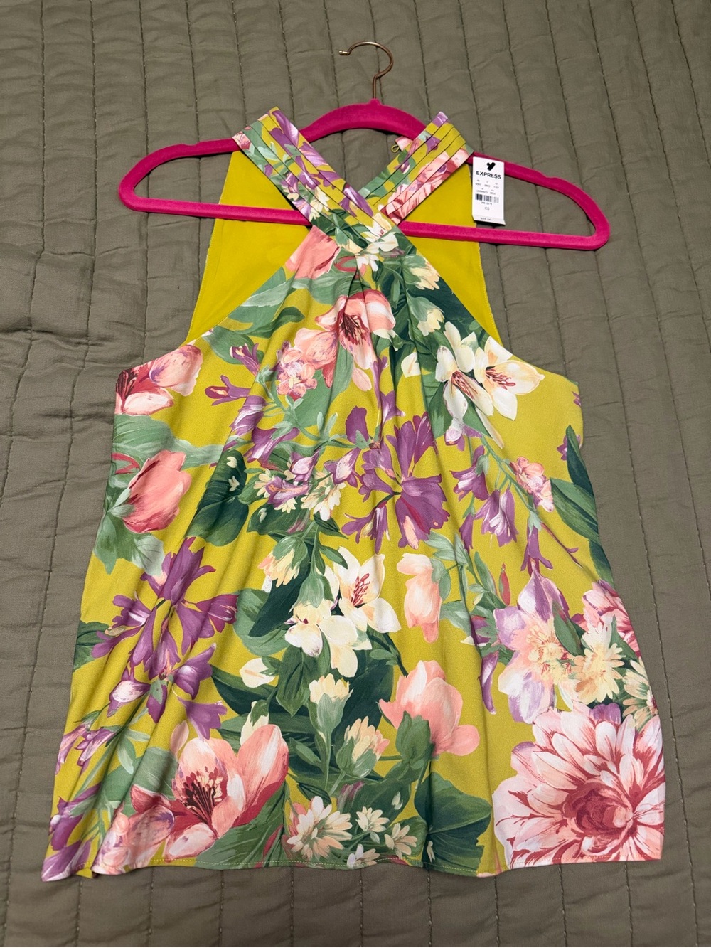 Express Yellow Floral Crisscross Halter Camisole